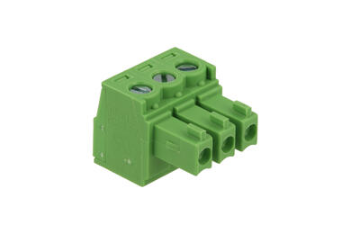 Terminal block; EC381V-03P; 3 ways; R=3,81mm; 11,1mm; 8A; 300V; for panel; angled 90°; square hole; slot screw; screw; vertical; 0,2÷1,5mm2; green; Dinkle; RoHS