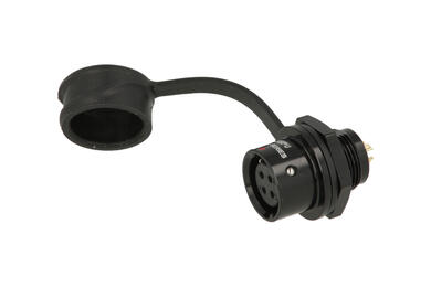 Socket; SA1212/S4B; 4 ways; straight; solder; 0,75mm2; SA12; for panel; push-pull; anodized aluminium; black; IP67; 5A; Weipu; RoHS