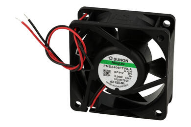 Wentylator; PMD2406PTVX-A.U.GN; 60x60x25mm; kulkowe; 24V; DC; 5W; 67,95m3/h; 45dB; 207mA; 6900RPM; 2 przewody; Sunon; RoHS; 300mm
