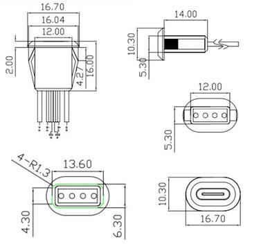 Gniazdo; USB C; 012603; czarny; zatrzaskowe; poziome