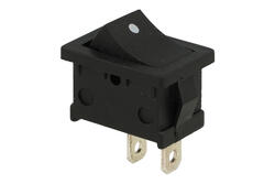 Switch; rocker; MRS111; OFF-(ON); 1 way; black; no backlight; momentary; 4,8x0,8mm connectors; 13x19,2mm; 2 positions; 3A; 250V AC