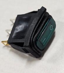 Switch; rocker; A-604/ZM-G; ON-OFF; 1 way; green; LED 12-24V backlight; green; bistable; 6,3x0,8mm connectors; 10x27mm; 2 positions; 15A; 250V AC