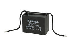 Kondensator; silnikowy (rozruchowy); TS11-7 450VAC 16uF; 16uF; 450V AC; 33x44x58,5mm; z przewodami; Suntan; RoHS