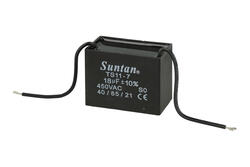 Kondensator; silnikowy (rozruchowy); TS11-7 450VAC 18uF; 18uF; 450V AC; 33x44x58,5mm; z przewodami; Suntan; RoHS