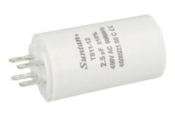 Kondensator; silnikowy (rozruchowy); TS11-12 4 450V 2,5uF; 2,5uF; 450V; fi 35x65mm; konektory 6,3mm; Suntan; RoHS