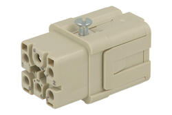 Gniazdo; HAN Q; 09120055101; 5 torów; 3A; poliwęglan; proste; zatrzaskowy; 16A; 230V; szary; srebrzone; 0,5÷2,5mm2; Harting; RoHS