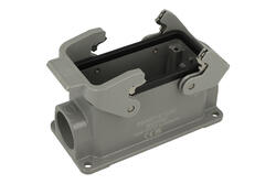 Obudowa złącza; Han B; 09300161230; 16B; metal; proste; na panel; z 2 klamrami; wyjście na dławnicę PG21; niska konstrukcja; srebrny; IP65; Harting; RoHS Obudowa złącza; Han B; 09300161230; 16B; metal; proste; na panel; z 2 klamrami; wyjście na dławnicę PG21; niska konstrukcja; srebrny; IP65; Harting; RoHS