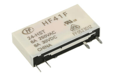 Relay; electromagnetic miniature; HF41F-024-HST; 24V; DC; SPST NO; 6A; 250V AC; 6A; 30V DC; for socket; PCB trough hole; Hongfa; RoHS