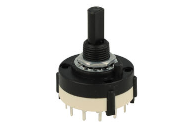 Przełącznik; obrotowy; RTS-01-2 l=20mm; ON-OFF-ON; 3 pozycje; bistabilny; na panel; przewlekany (THT); 3 tory; czarny; 10A; 490V AC; biało-czarny; plastik