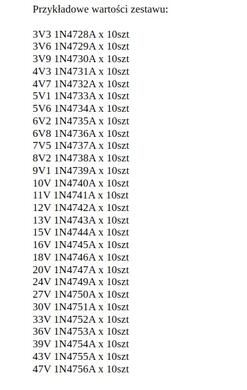 Diodes set; A-ZD-1,3W/280; Zener; 1,3W; 3,3÷47V; through hole (THT); 280 Diodes set; A-ZD-1,3W/280; Zener; 1,3W; 3,3÷47V; through hole (THT); 280