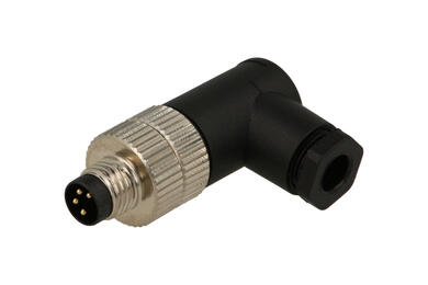Wtyk; KLS15-M8A-TR104; M8-4p; 4 tory; kątowe 90°; śrubowy; 0,25mm2; na przewód; czarny; IP67; 4A; 60V; KLS; RoHS