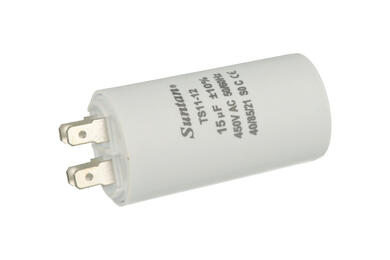 Kondensator; silnikowy (rozruchowy); TS11-12 4 450V 15uF; 15uF; 450V; fi 38x70mm; konektory 6,3mm; Suntan; RoHS