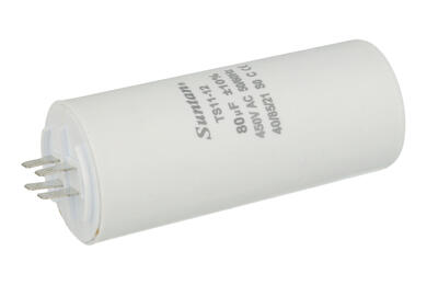 Kondensator; silnikowy (rozruchowy); TS11-12 4 450V 80uF; 80uF; 450V; fi 50x123mm; konektory 6,3mm; Suntan; RoHS Kondensator; silnikowy (rozruchowy); TS11-12 4 450V 80uF; 80uF; 450V; fi 50x123mm; konektory 6,3mm; Suntan; RoHS