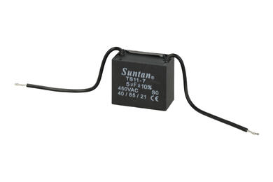 Kondensator; silnikowy (rozruchowy); TS11-7 450VAC 5uF; 5uF; 450V AC; 22x32x38mm; z przewodami; Suntan; RoHS