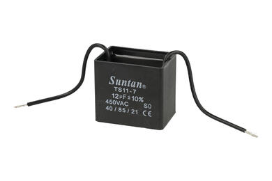 Kondensator; silnikowy (rozruchowy); TS11-7 450VAC 12uF; 12uF; 450V AC; 33x44x48mm; z przewodami; Suntan; RoHS