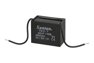 Kondensator; silnikowy (rozruchowy); TS11-7-20u/450; 20uF; 450V AC; 33x44x58,5mm; z przewodami; Suntan; RoHS
