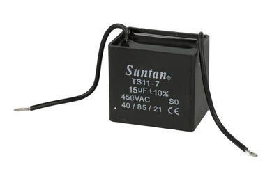 Kondensator; silnikowy (rozruchowy); TS11-7 450VAC 15uF; 15uF; 450V AC; 33x44x48mm; z przewodami; Suntan; RoHS