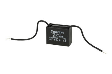 Kondensator; silnikowy (rozruchowy); TS11-7 450VAC 4uF; 4uF; 450V AC; 18,5x29x38mm; z przewodami; Suntan; RoHS