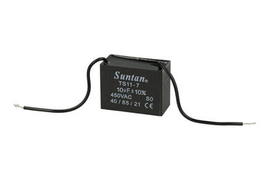 Capacitor; motor; TS11-7 450VAC 10uF; 10uF; 450V AC; 23x35x47mm; with cables; Suntan; RoHS