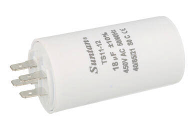 Kondensator; silnikowy (rozruchowy); TS11-12 4 450V 18uF; 18uF; 450V; fi 38x70mm; konektory 6,3mm; Suntan; RoHS