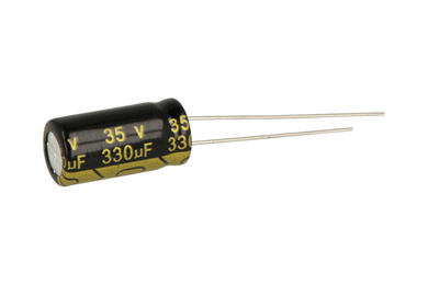 Kondensator; elektrolityczny; 330uF; 35V; TS14; TS14 330uF 35V +/-20% 8*16mm; fi 8x16mm; 3,5mm; przewlekany (THT); luzem; Suntan; RoHS