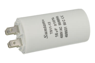 Capacitor; motor; TS11-12 4 450V 16uF; 16uF; 450V; fi 38x75mm; 6,3mm connectors; Suntan; RoHS