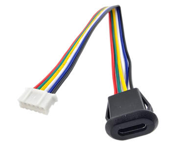 Gniazdo; USB C; A-G-USB C-6P; czarny; zatrzaskowe; poziome; zatrzaskowe; z przewodem 0,2m; RoHS