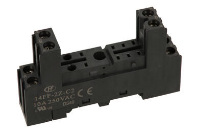 Relay socket; 14FF-2Z-C2; DIN rail type; black; Hongfa; RoHS; Compatible with relays: 40.52; 40.61; HF115; RM84; RM85