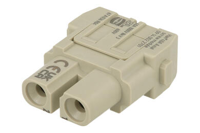 Socket; Han Modular; 09140022701; 2 ways; 40A; polycarbonate; straight; screw; 40A; 1kV; grey; silver plated; 2,5÷8mm2; Harting; RoHS