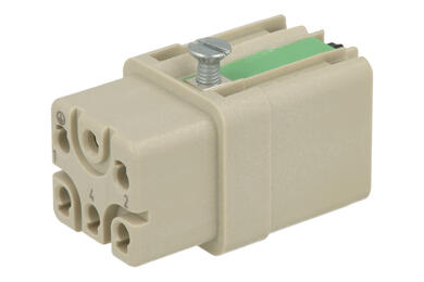 Socket; Han E Quick-Lock; 09120052734; 5 ways; polycarbonate; straight; screwless; 16A; 500V; grey; silver plated; 0,25÷1,5mm2; Harting; RoHS