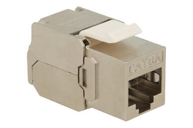 Socket; Keystone; 2338-E; RJ45 cat 6a; for cable; latch; straight; silver Socket; Keystone; 2338-E; RJ45 cat 6a; for cable; latch; straight; silver