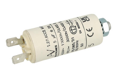 Kondensator; polipropylenowy; silnikowy (rozruchowy); C276CC24500AA1J; C27; 5uF; 420V AC; fi 25x56,5mm; konektory 6,3mm; śruba z nakrętką; Kemet; RoHS