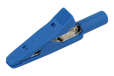 Crocodile clip; MA1 930317802; blue; 41,5mm; pluggable (2mm banana socket); 8A; 60V; nickel plated brass; Hirschmann; RoHS Crocodile clip; MA1 930317802; blue; 41,5mm; pluggable (2mm banana socket); 8A; 60V; nickel plated brass; Hirschmann; RoHS