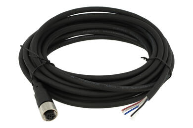 Gniazdo z przewodem; KLS15-M12A-P20-05-PUR-L5.0M-B-U; M12-5p; 5 torów; kątowe 90°; z przewodem 5m; 0,34mm2; czarny; IP67; 4A; 250V; KLS; RoHS