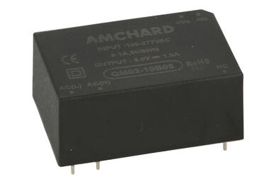 Power Inverter; QM03-10B05; AC/DC converter; 85÷264V; AC; 5V; DC; 600mA; 3W; insulated; 3kV; through hole (THT); AMCHARD; RoHS; QM03-10B05
