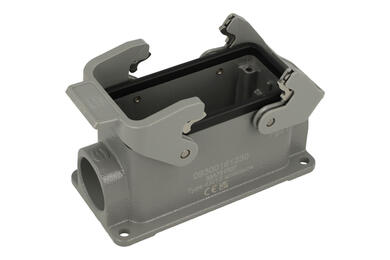 Obudowa złącza; Han B; 09300161230; 16B; metal; proste; na panel; z 2 klamrami; wyjście na dławnicę PG21; niska konstrukcja; srebrny; IP65; Harting; RoHS Obudowa złącza; Han B; 09300161230; 16B; metal; proste; na panel; z 2 klamrami; wyjście na dławnicę PG21; niska konstrukcja; srebrny; IP65; Harting; RoHS