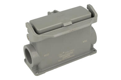 Obudowa złącza; Han B; 19302240292; 24B; metal; na panel; wyjście na dławnicę M32; z 1 klamrą; 2 boczne wyjścia przewodu; szary; IP65; Harting; RoHS