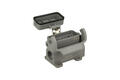Connector housing; Han A; 19200100295; 10A; metal; straight; for panel; both sides cables entries; with cover; with single locking lever; entry for M20 cable gland; grey; IP65; Harting; RoHS