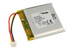 Akumulator; Li-Po; LP574036; 3,7V; 850mAh; 5,7x40x36mm; Zabezpieczenie PCM; 3 piny; konektor; z przewodem; AKYGA; RoHS