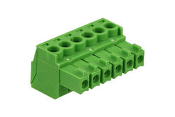 Łączówka; AK1550/6-3.5; 6 torów; R=3,50mm; 15,5mm; 8A; 300V; na przewód; kątowe 90°; otwór kwadratowy; śruba prosta; śrubowy; pionowy; 1,5mm2; zielony; PTR Messtechnik; RoHS Łączówka; AK1550/6-3.5; 6 torów; R=3,50mm; 15,5mm; 8A; 300V; na przewód; kątowe 90°; otwór kwadratowy; śruba prosta; śrubowy; pionowy; 1,5mm2; zielony; PTR Messtechnik; RoHS