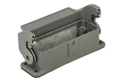 Connector housing; Han A; 09200160301; 16A; metal; straight; for panel; with single locking lever; low profile; grey; IP65; Harting; RoHS Connector housing; Han A; 09200160301; 16A; metal; straight; for panel; with single locking lever; low profile; grey; IP65; Harting; RoHS