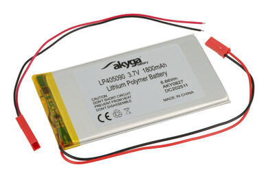 Akumulator; Li-Po; LP405090; 3,7V; 1800mAh; 4,0x50x90mm; Zabezpieczenie PCM; konektor+ gniazdo 2,54*2piny; AKYGA; RoHS Akumulator; Li-Po; LP405090; 3,7V; 1800mAh; 4,0x50x90mm; Zabezpieczenie PCM; konektor+ gniazdo 2,54*2piny; AKYGA; RoHS