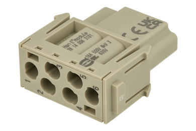 Socket; Han E; 09140063101; 6 ways; 16A; polycarbonate; straight; screw; 16A; 500V; grey; 0,14÷4mm2; Harting; RoHS Socket; Han E; 09140063101; 6 ways; 16A; polycarbonate; straight; screw; 16A; 500V; grey; 0,14÷4mm2; Harting; RoHS