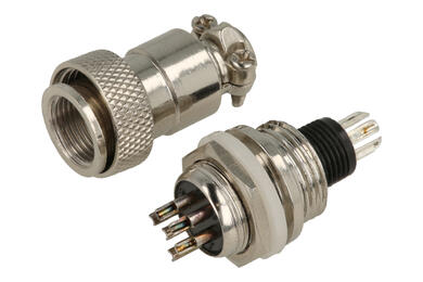 Connector; C01/06; 6 ways; solder; 0,5mm2; 6mm; cable socket & panel mounted plug; 12mm; black; silver; 5A; DAFA LINKER; RoHS Connector; C01/06; 6 ways; solder; 0,5mm2; 6mm; cable socket & panel mounted plug; 12mm; black; silver; 5A; DAFA LINKER; RoHS
