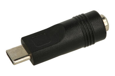 Adapter socket / plug; USB C; Adapter gniazdo 2.1/5.5; black; straight; RoHS