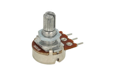 Potencjometr; osiowy; jednoobrotowy; mono; WH148-1A-2 15V B50K z blokadą; 50kohm; liniowa; 20%; 0,125W; oś fi 6,00mm; 15mm; metal; moletowana; 300°; węglowy; przewlekany (THT); Spike; RoHS