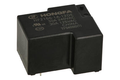 Relay; electromagnetic industrial; HF2150-1A-12DE; 12V; DC; SPST NO; 30A; PCB trough hole; Hongfa; RoHS