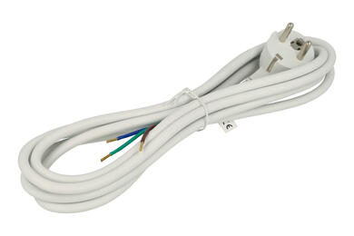 Cable; power supply; S14313; CEE 7/7 angled plug; wires; 3m; white; 3 cores; 1,00mm2; Emos; PVC; round; stranded; Cu; RoHS