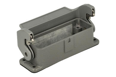 Connector housing; Han A; 09200160301; 16A; metal; straight; for panel; with single locking lever; low profile; grey; IP65; Harting; RoHS