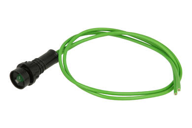Kontrolka; KLP5G/230V; 10mm; podświetlenie LED 230V; zielony; z przewodem; czarny; IP20; LED 5mm; 27mm; Elprod; RoHS Kontrolka; KLP5G/230V; 10mm; podświetlenie LED 230V; zielony; z przewodem; czarny; IP20; LED 5mm; 27mm; Elprod; RoHS